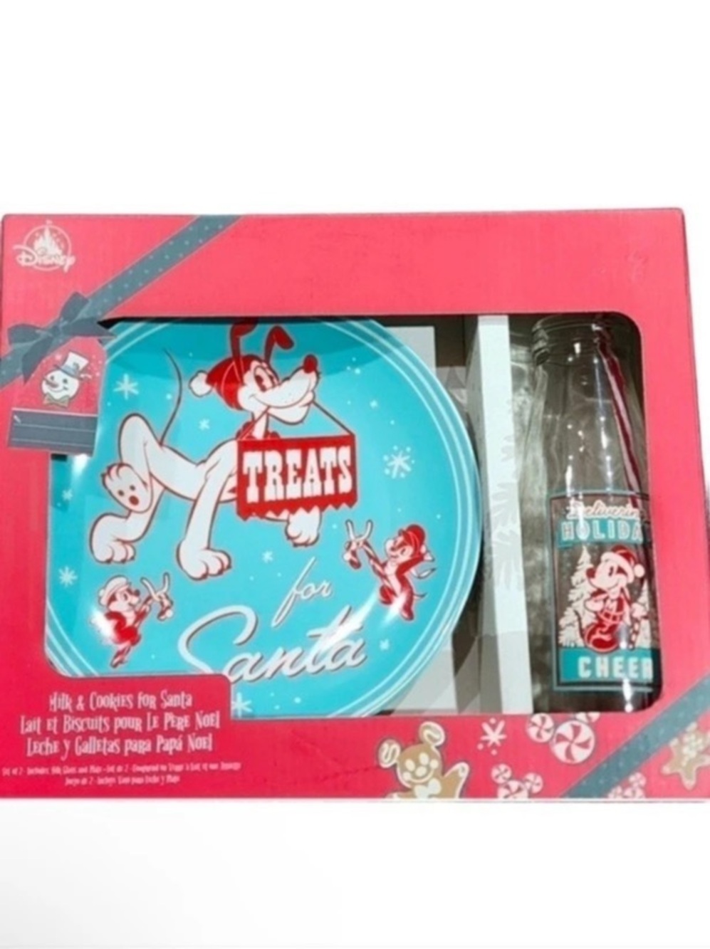 Disney Mickey & Pluto Milk & Cookies for Santa Plate & Glass Set